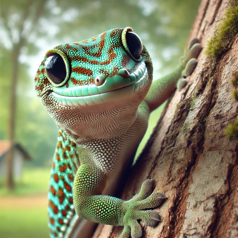 Gecko aferrado a un tronco de árbol