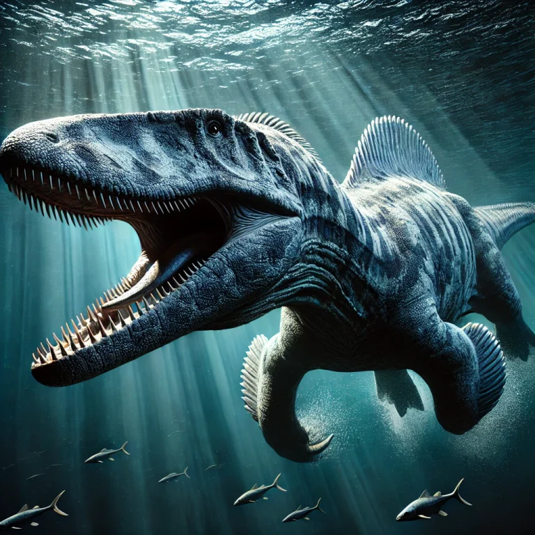 Mosasaurus nadando agresivamente en las oscuras aguas oceánicas